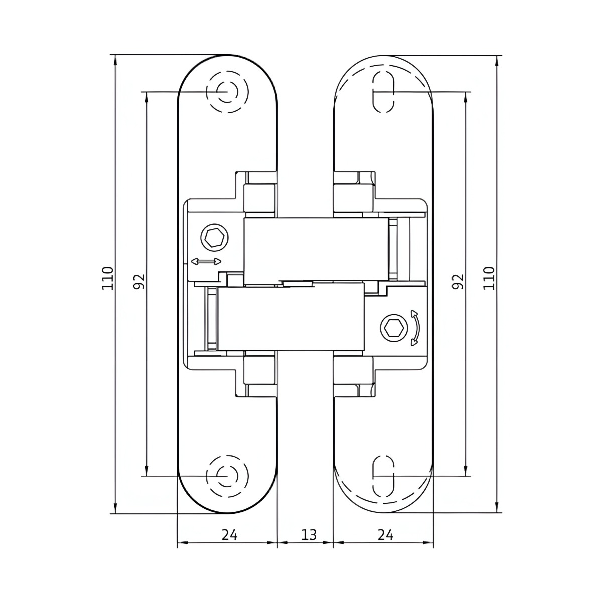 Bisagra oculta AN 180 3D para puerta de comunicación, capacidad de carga 80 kg por par