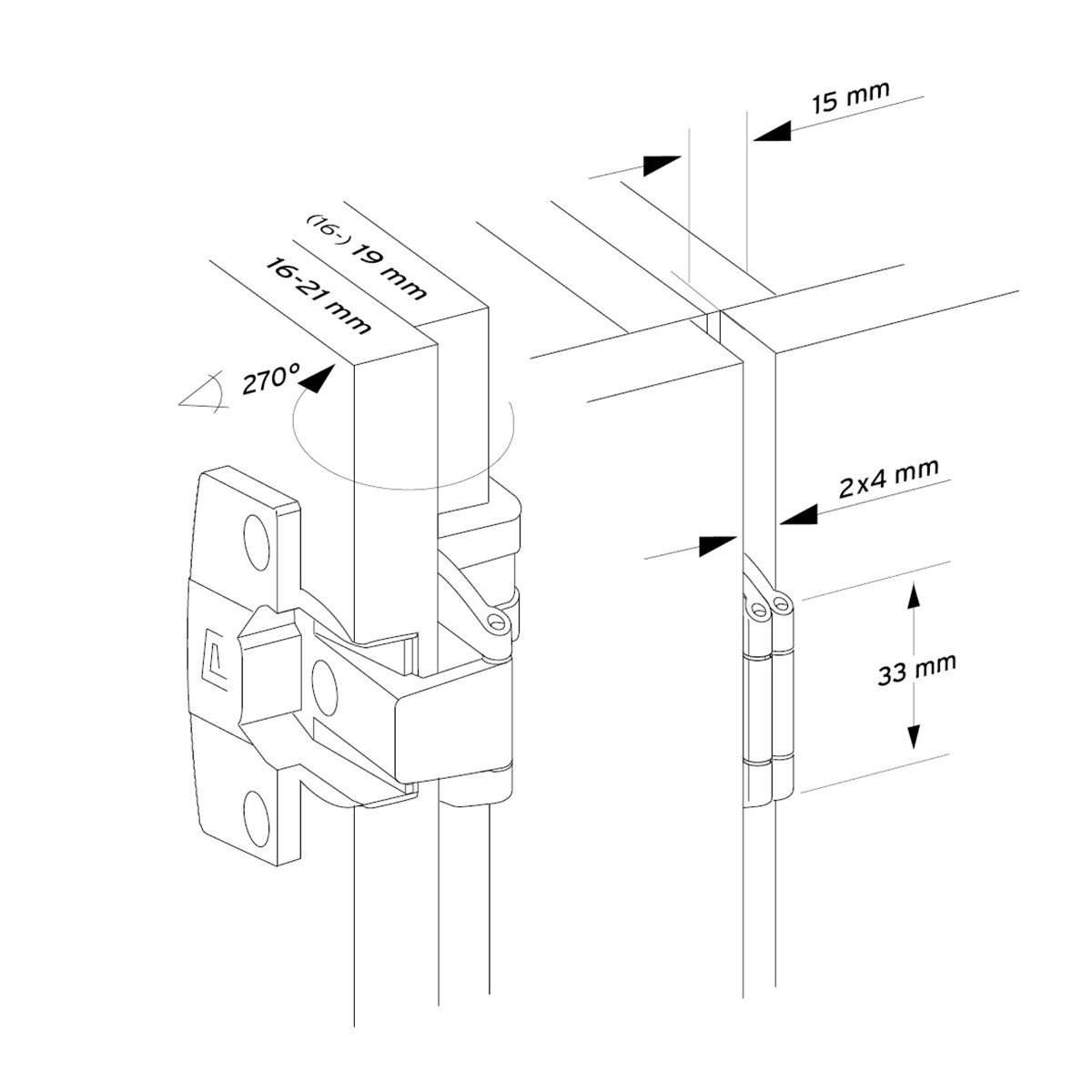 Bisagra FOLD para puertas con giro de 270°