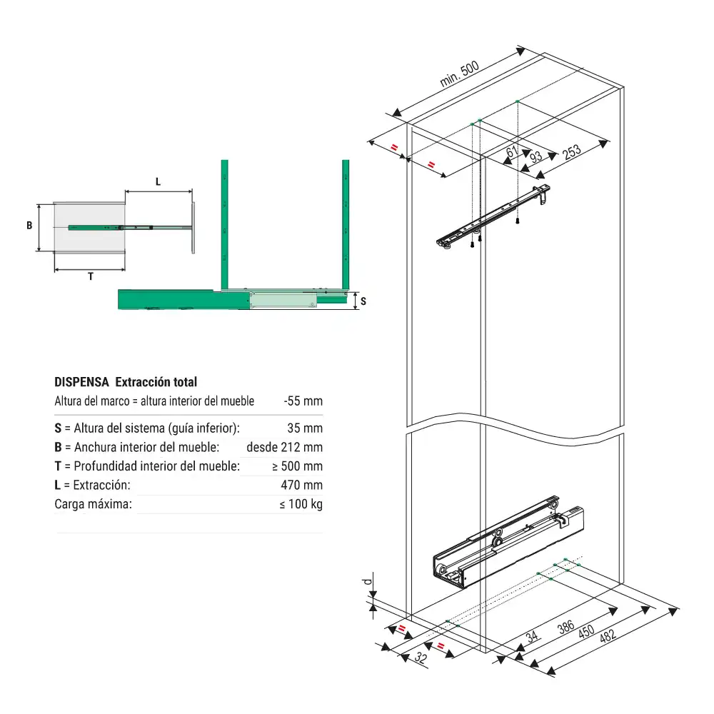 Kit 10 - Extraíble para cocina DISPENSA con 5 canastillas para mueble de 400 mm de ancho