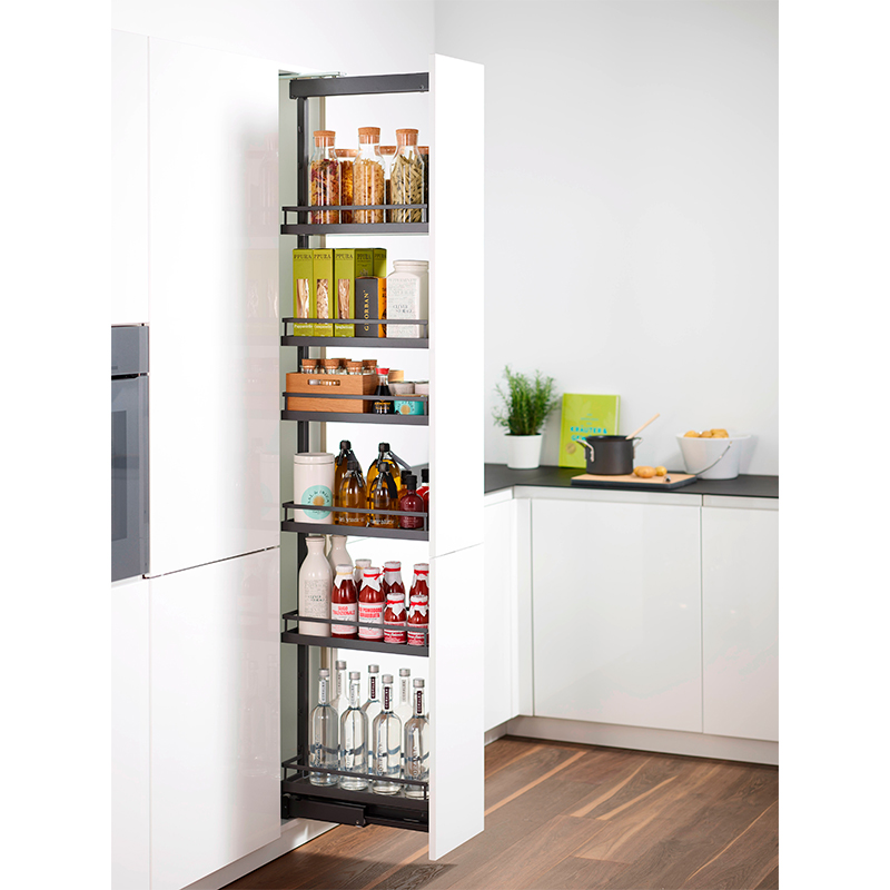 Kit 14 - Extraíble para cocina DISPENSA con 6 entrepaños STYLE para mueble de 400 mm de ancho, acabado antracita