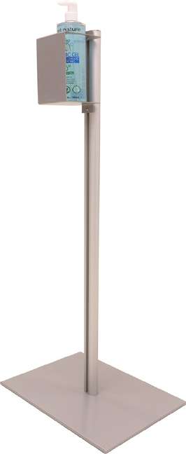 Soporte dispensador de gel antibacterial, 300 mm x 1000 mm, aluminio