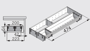 Organizador cubertero ORGA-LINE con divisiones para cajón cubertero TANDEMBOX de ancho mínimo 200 mm