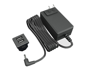 USB de carga para cubiertas, mesas y muebles, con 2 conexiones y transformador, largo del cable 1.82 m,  acabado negro