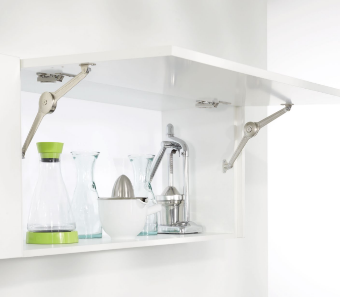 Sistema de apertura Duo tipo secreter y para puertas abatibles para muebles de madera