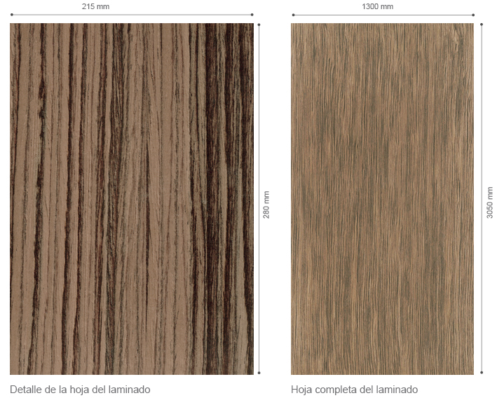 Laminado EBANO MALINDI (50.57G), medida 3050 x 1300 mm, acabado GROOVE