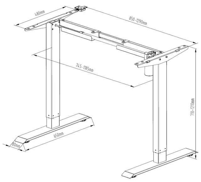 Escritorio elevable SOUL, sin cubierta, color negro