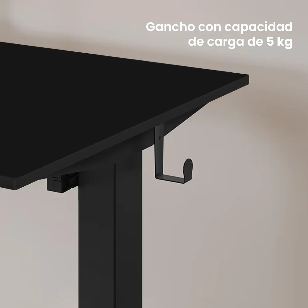 Escritorio elevable ajustable con ganchos color negro