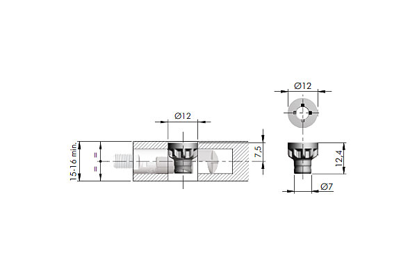 Sistema de unión TARGET J12 con tornillo M6 para conexión de paneles y armado de paneles