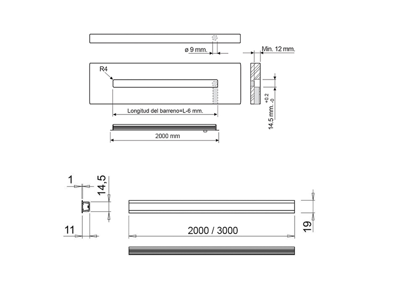 Tapas para perfil DIVA, acabado anodizado