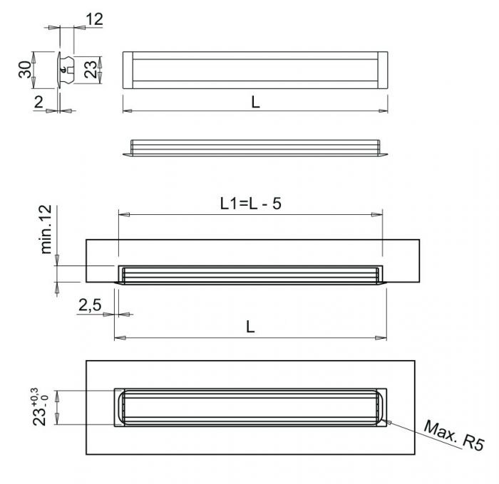 Perfil de aluminio para lámpara LEDYE, acabado anodizado