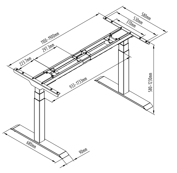 Escritorio elevable ICON, sin cubierta, color blanco o negro