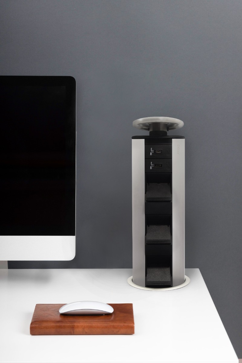 Multicontacto extraíble de torre EVOLINE PORT sobre cubierta, 3 sockets, acabado inox mate