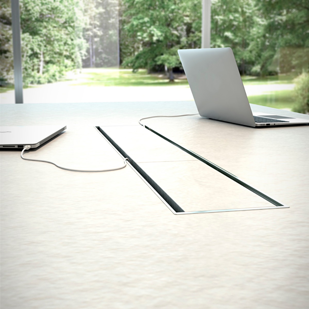 Imagen de aplicación del pasacables Exit Fly Dual para mesa