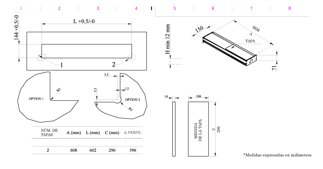 Mecanismo Pasacables EXIT FLY DUAL para mesa, largo 600 mm, aluminio
