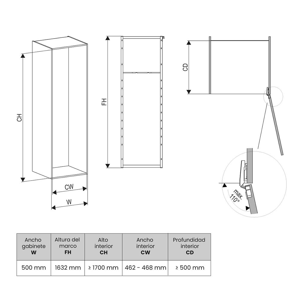 Set TANDEM STYLE III de 6 entrepaños, para mueble de 500 mm ancho, 1700 mm de altura, acabado blanco brillante