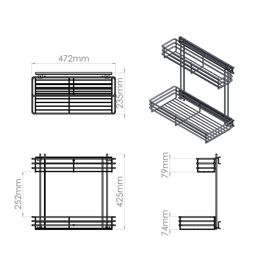 Canastillas extraíbles para gabinete inferior de fregadero, medida 217 x 470 x 420 mm