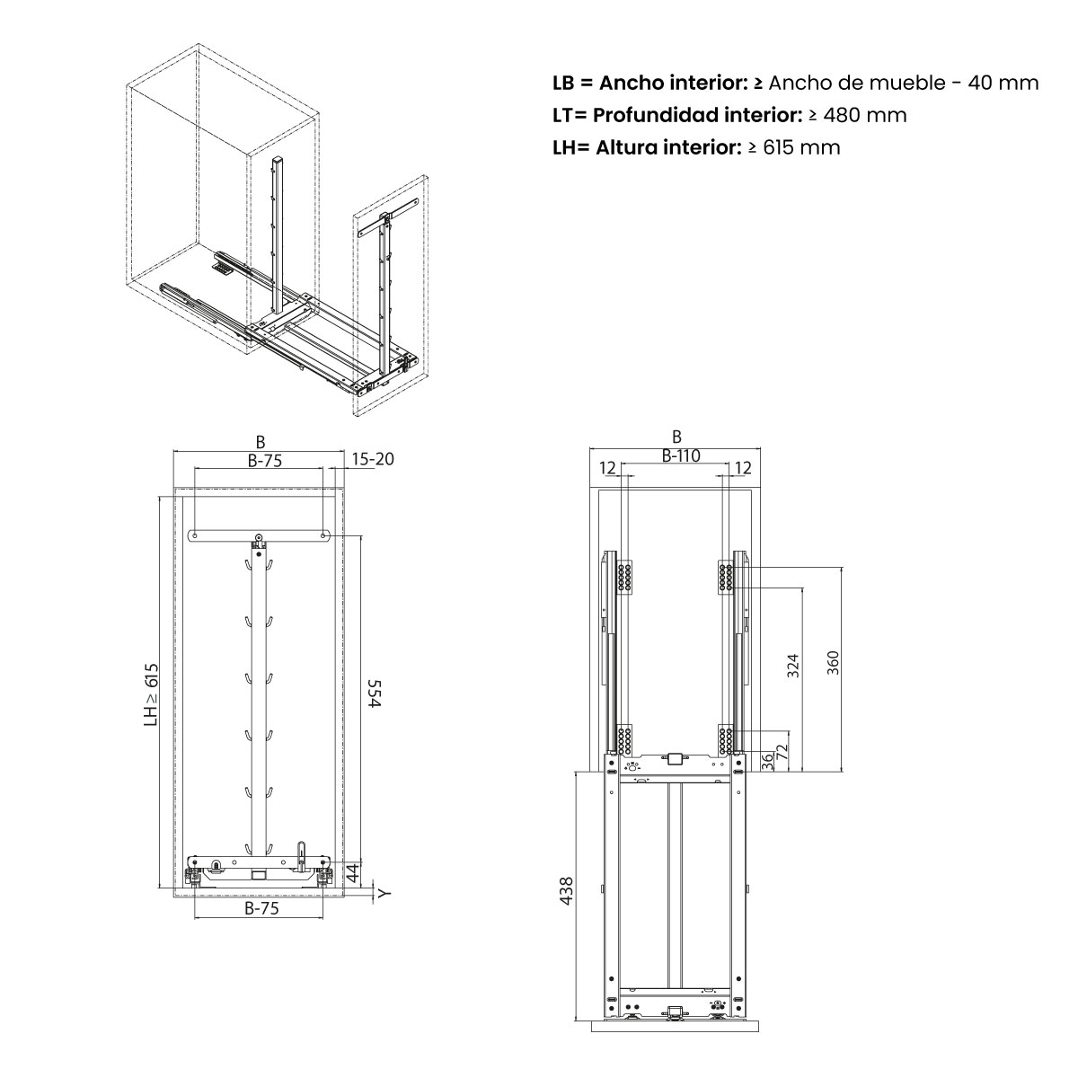 Extraíble de cocina para gabinete inferior DISPENSA JUNIOR III, acabado cromo
