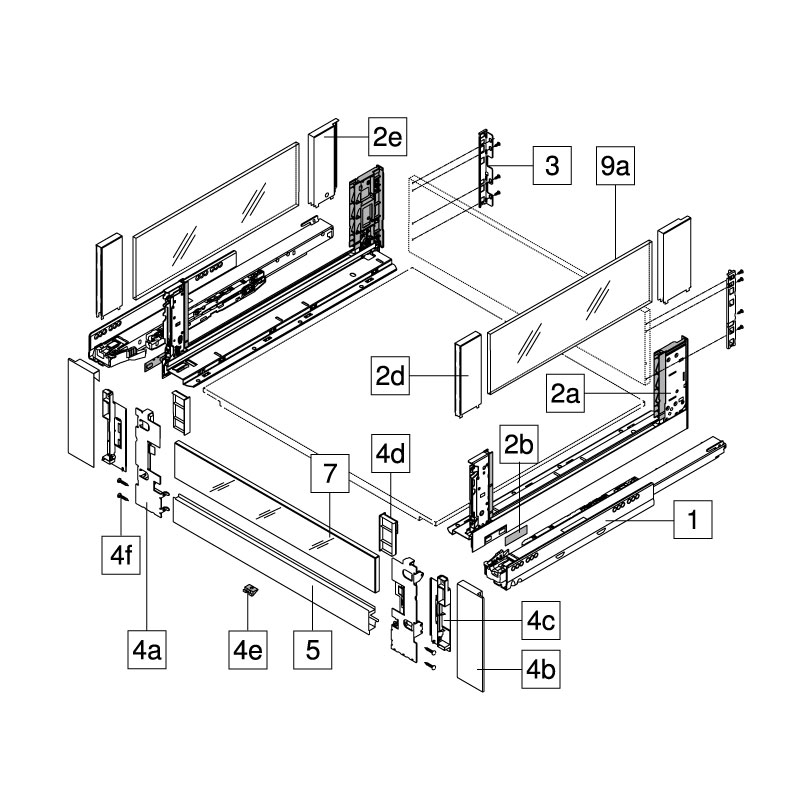 Cajón interior LEGRABOX Free altura C, con cristal frontal bajo, color negro carbón mate