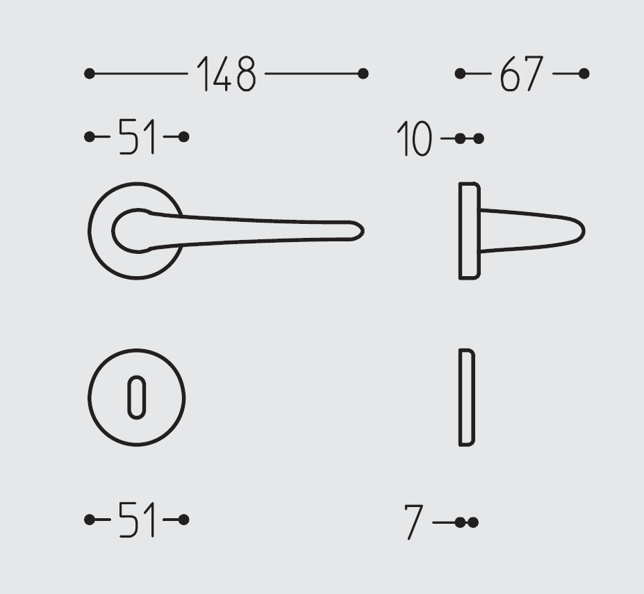 Set de Manijas Mandelli, modelo FENIX para recámara o baño, diseñado por Piet Billekens, acabado cromo satinado