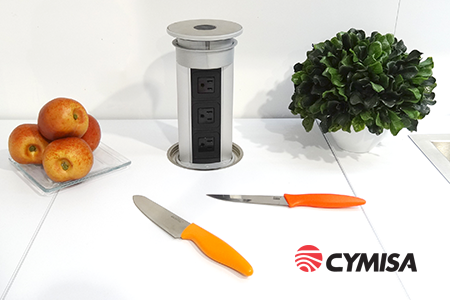 Multicontacto de torre PUSH ELITE, 3 sockets, acabado inox