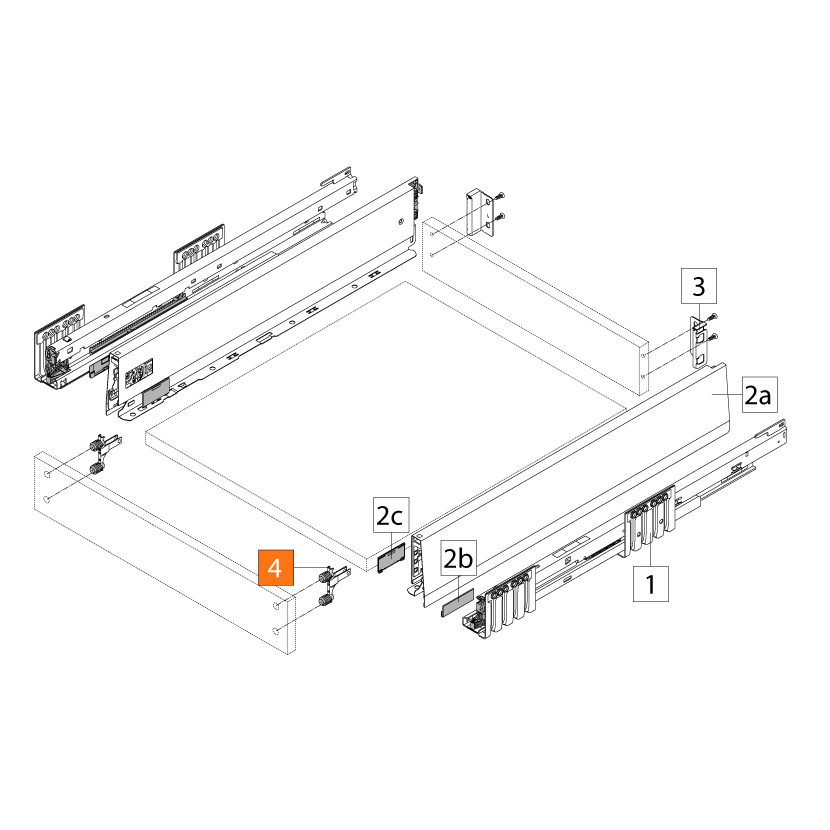 Pieza de fijación frontal para cajón MERIVOBOX, altura M, versión INSERTA