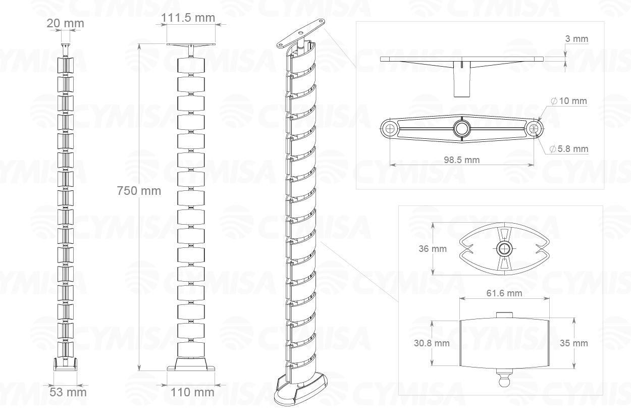 Columna vertical para cables con contrapeso, color gris plata