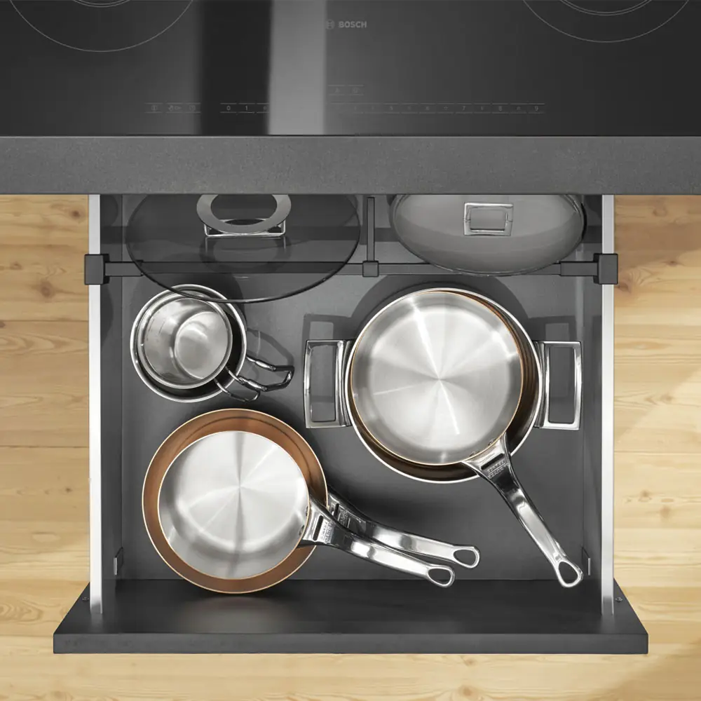 Galería transversal para oganizador cacerolero AMBIA-LINE para cajón LEGRABOX, con 1080 mm de largo para cortar a medida