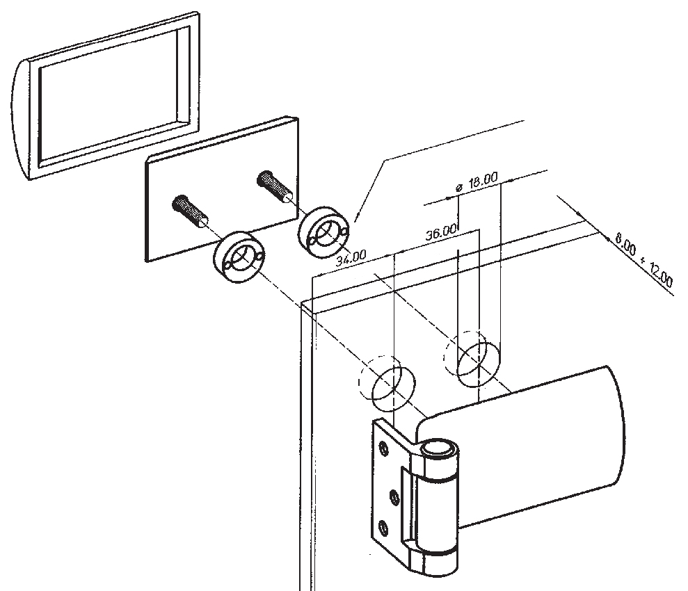 Bisagra GLISS para vidrio de 8-12mm, capacidad 55kg por par, cromo mate.