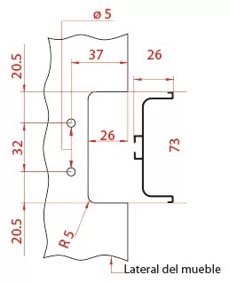 2 perfiles de aluminio GOLA C, medida 4100 mm, acabado anodizado