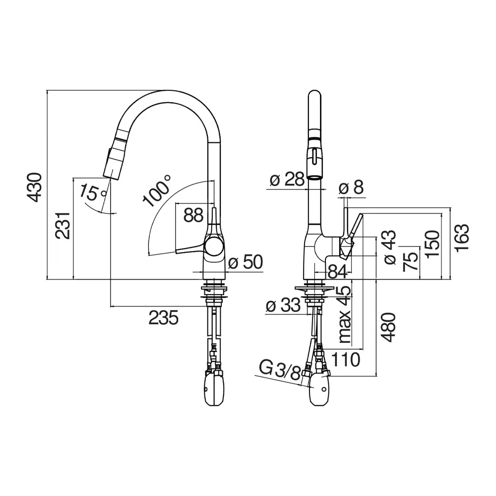 Llave de Cocina Monomando MANIA con Manguera Extraíble | Forma J