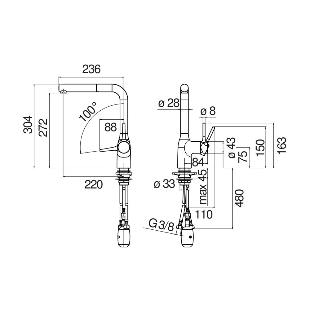 Llave de Cocina Monomando MANIA con Manguera Extraíble | Forma L
