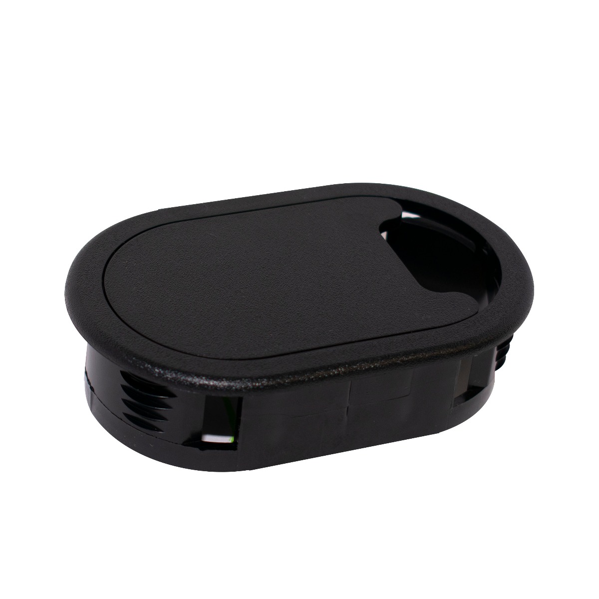 Pasacables Ovalado para embutir en mesa o escritorio, plástico, color negro