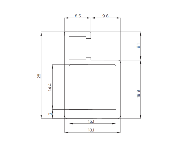 Perfil de aluminio Study para corte, de 18 x 28 mm, longitud 3000 mm, acabado Brown Metal Grey
