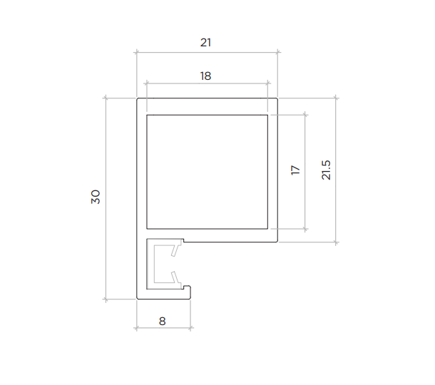 Perfil de aluminio Factor (bisagras y travesaños horizontales), longitud 3000 mm, acabado Brown Metal Grey