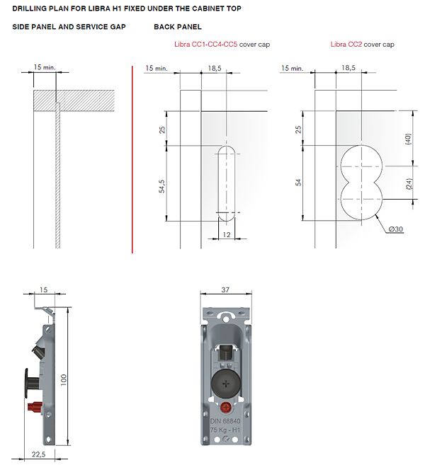 Colgador oculto LIBRA H1 para gabinetes altos