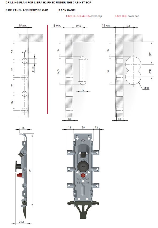 Colgador oculto LIBRA H2 para gabinetes altos