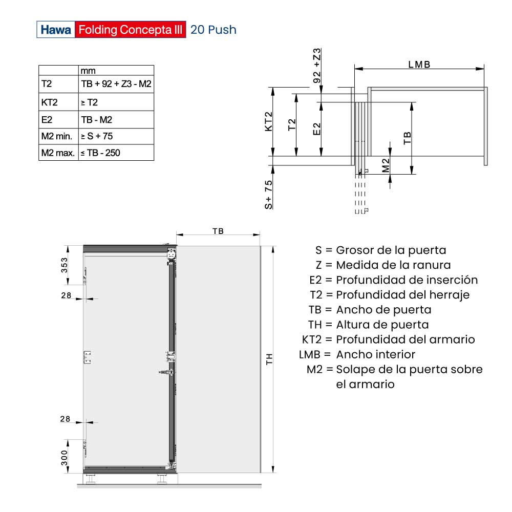 Sistema corredizo plegable Folding Concepta III 20 para puertas de madera, lado izquierdo