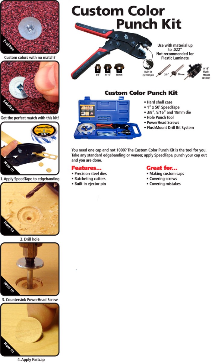 Kit HOLE-PUNCH para fabricación de tapitas, para cubrir tornillería o barrenos