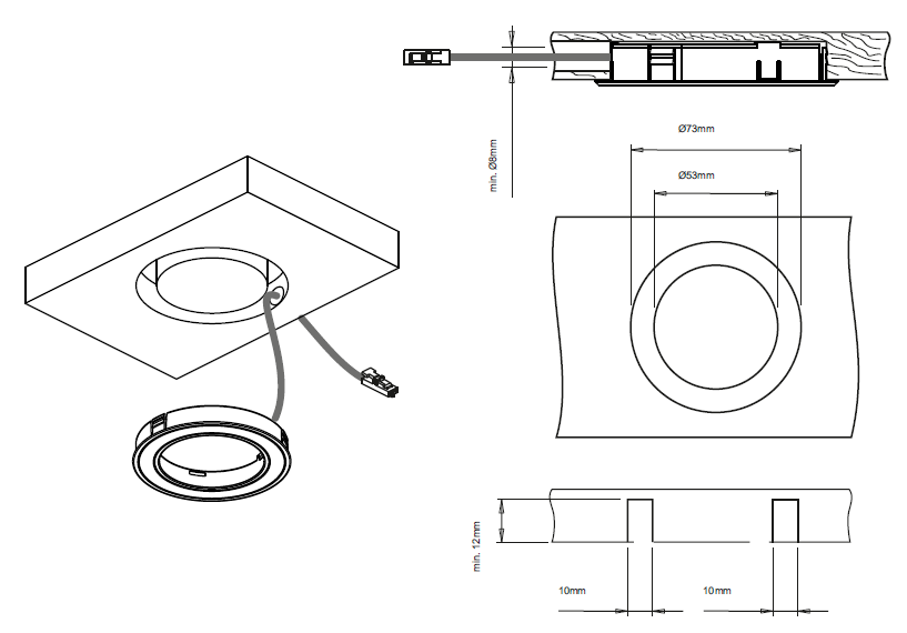 Lámpara HOLL para embutir, luz cálida | M24