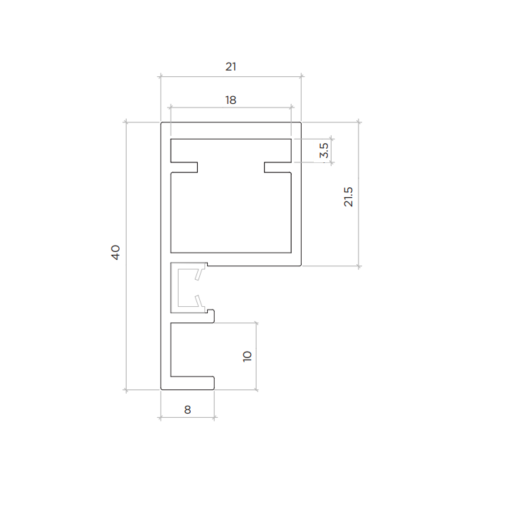 Perfil de aluminio Factor para jaladeras para corte longitud 3000 mm, acabado Brown Metal Grey