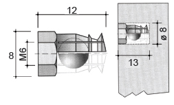 Inserto hexagonal de latón M6, con esfera plástica