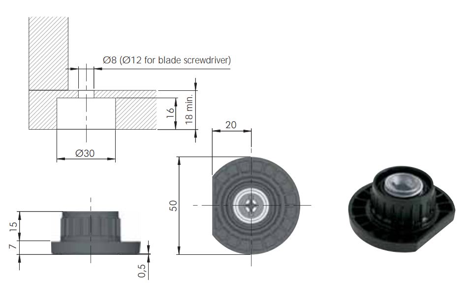 Nivelador INTEGRATO Z para perforacion de 30 mm de diametro