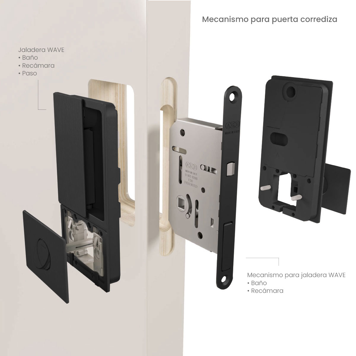 Jaladera WAVE para puerta corrediza para habitación, color negro