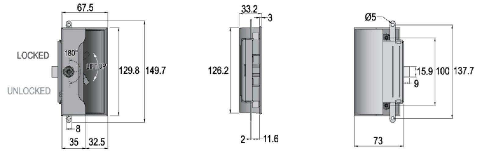Cerradura y contra con españoleta para mueble metálico