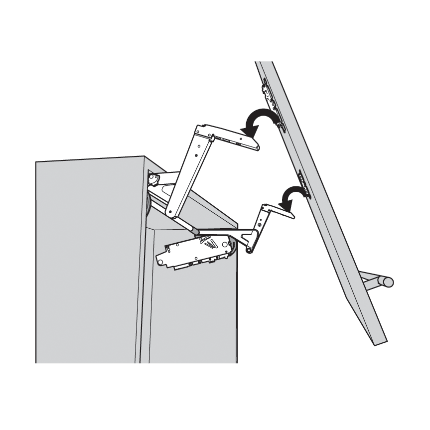 Brazos para AVENTOS HS para altura del gabinete de 350 a 800mm de altura.