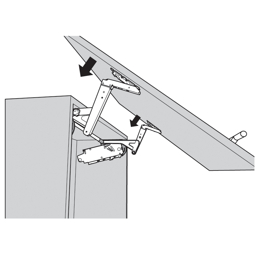 Brazos para AVENTOS HS para altura del gabinete de 350 a 800mm de altura.