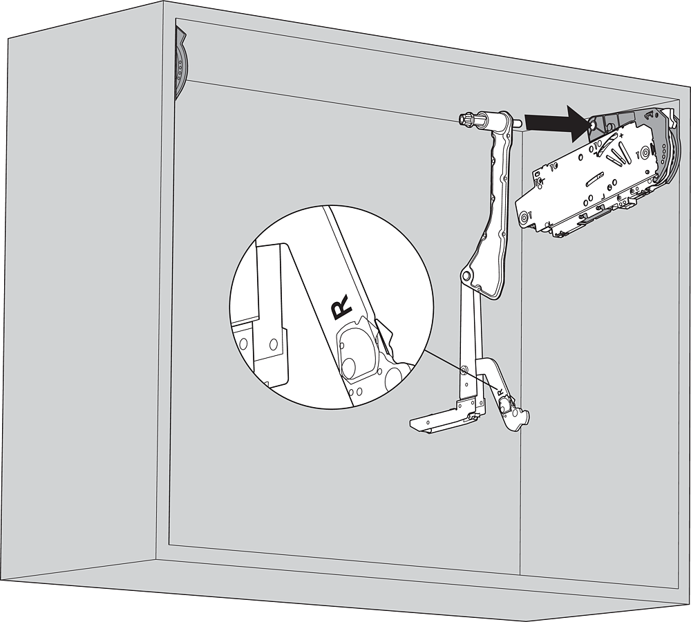 Brazos para AVENTOS HS para altura del gabinete de 350 a 800mm de altura.