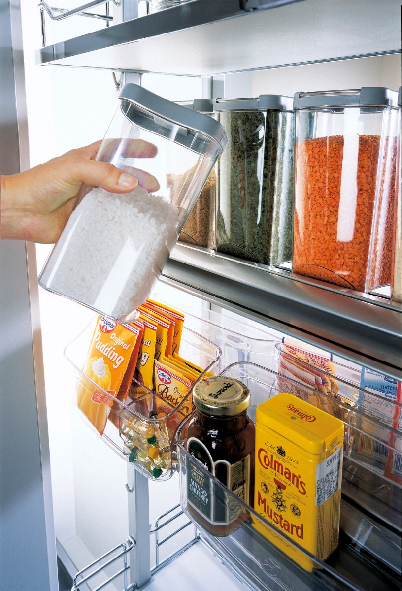 Kit 06 - Extraíble para cocina DISPENSA con 4 entrepaños CLASSIC, botes contenedores para mueble de 300 mm de ancho