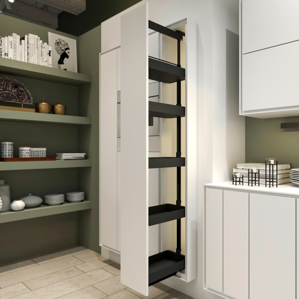 Kit 15 - Extraíble para cocina DISPENSA con 5 entrepaños K-LINE para mueble de 300 mm de ancho, acabado antracita