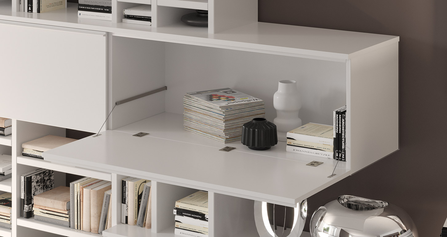 Bisagra KIMANA de 90º para puerta tipo secreter, acabado zinc niquelado